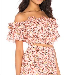 Revolve finders floral cropped top and mini skirt set